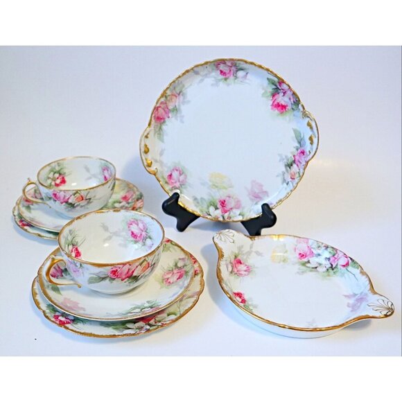 Antique Nippon London Crockery Tea Set For Two Tea Cup & Saucer Tidbit Plates - Picture 1 of 7